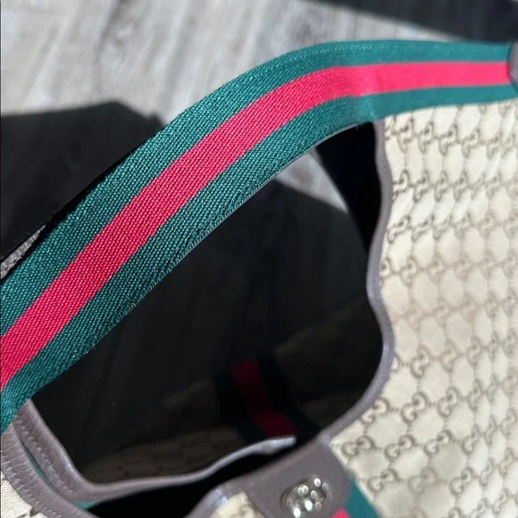 NWOT Look a like Gucci Brown Shoulder Bag with Green and Red Stripes - Picture 9 of 14